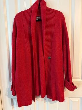 Eddie Bauer Red Shawl-Collar Open-Front Cardigan